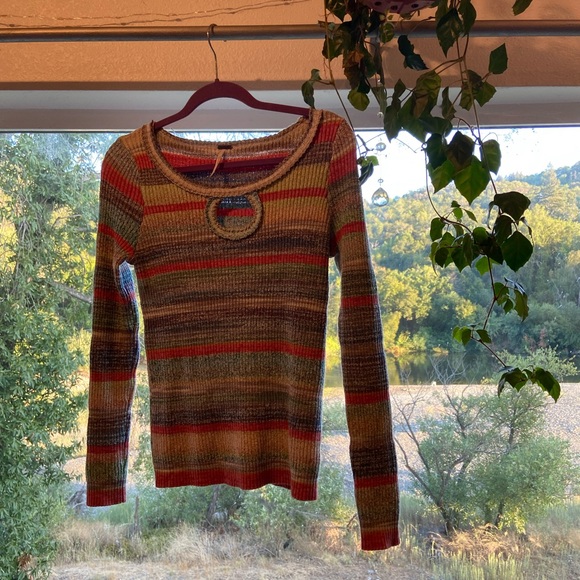 Free People Sunshine Dreamer Multicolor Sweater With Sexy Cutout Size Large - Picture 3 of 6